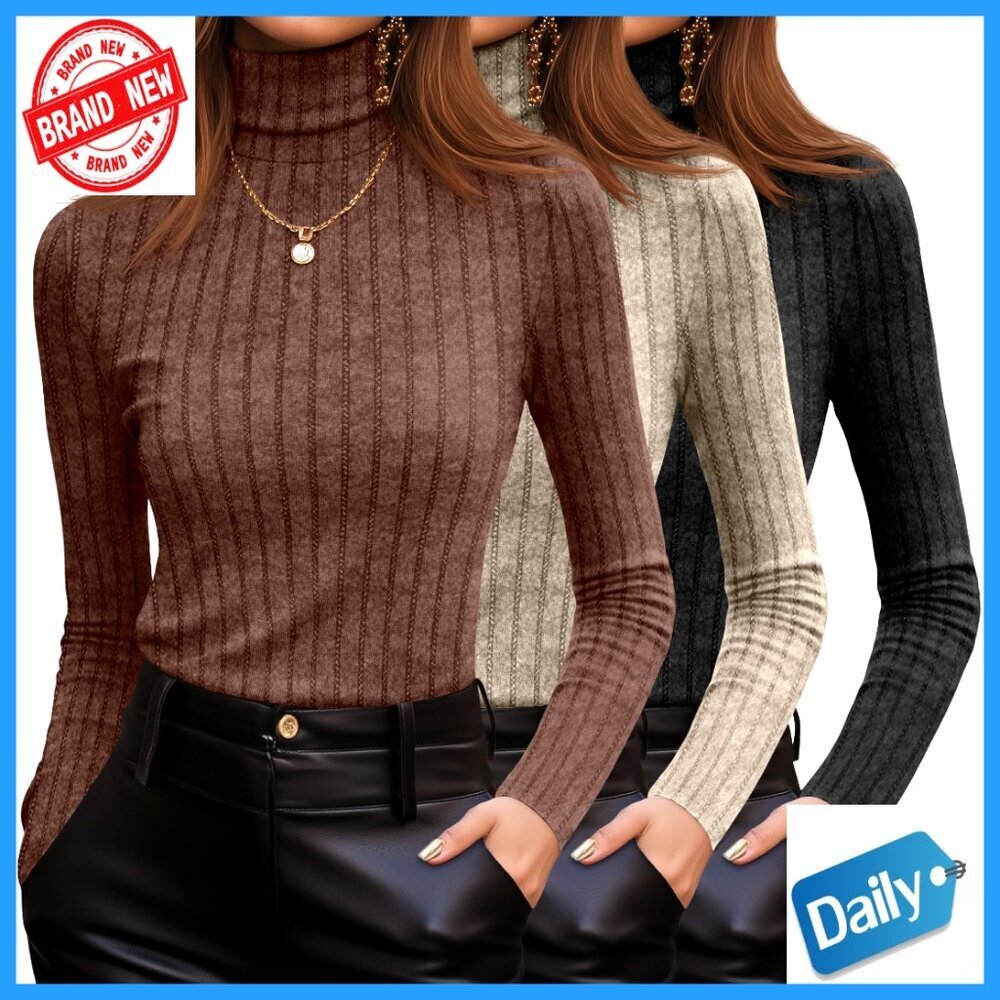 3 Pack Slim Fit Ribbed Turtleneck Sweaters Long Sleeve Pullover Lightweight
